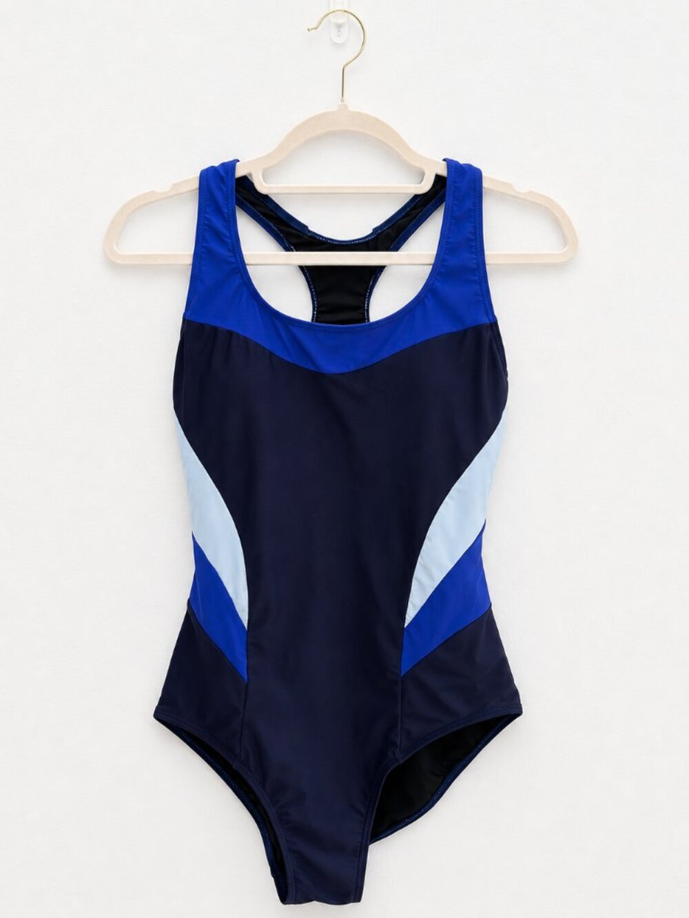 Athletic Racerback One Piece Swimsuit Small UPF 50+ Built-In Cups Navy Blue